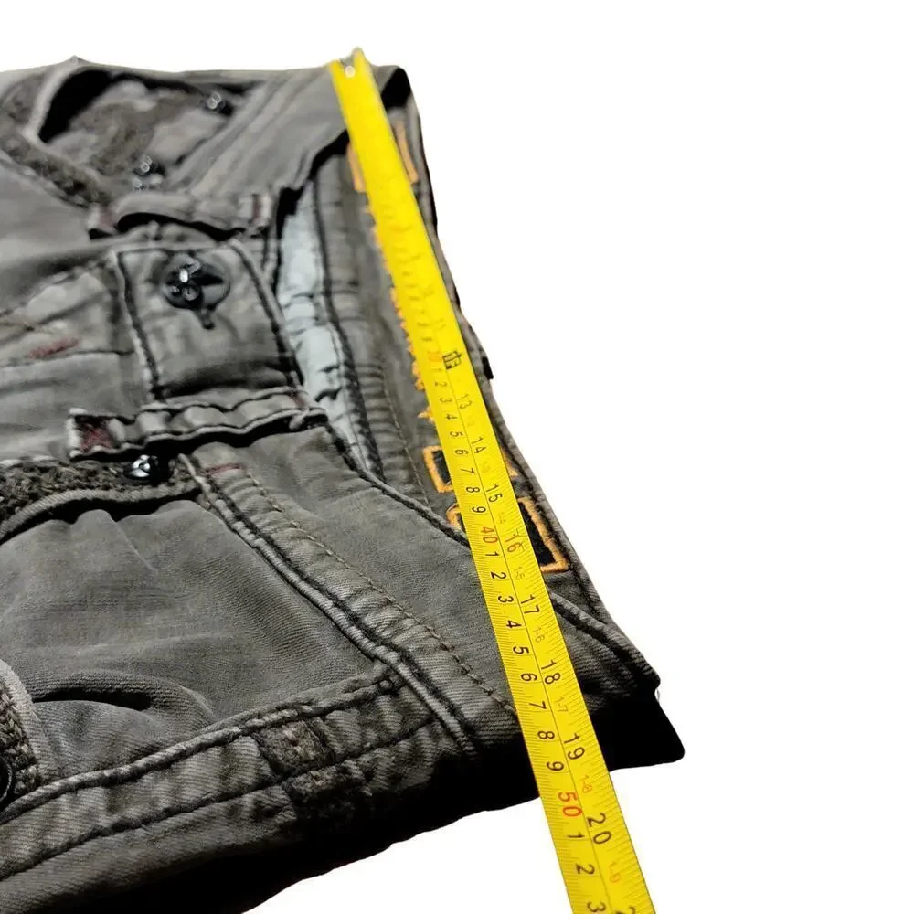 ROCK REVIVAL Gray Ben Straight Leather Detail Jeans Mens 36 Rebel Biker 90's